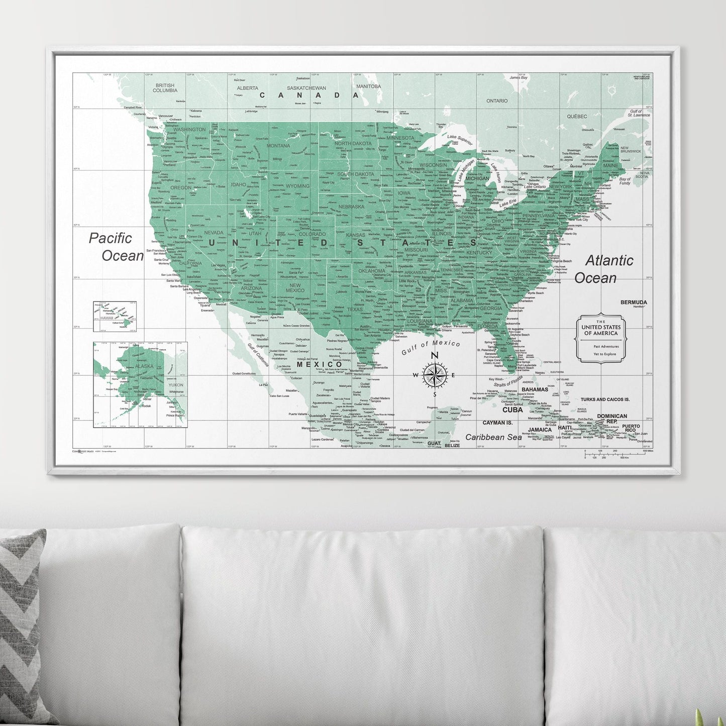 Push Pin USA Map: Green (Pins Included)