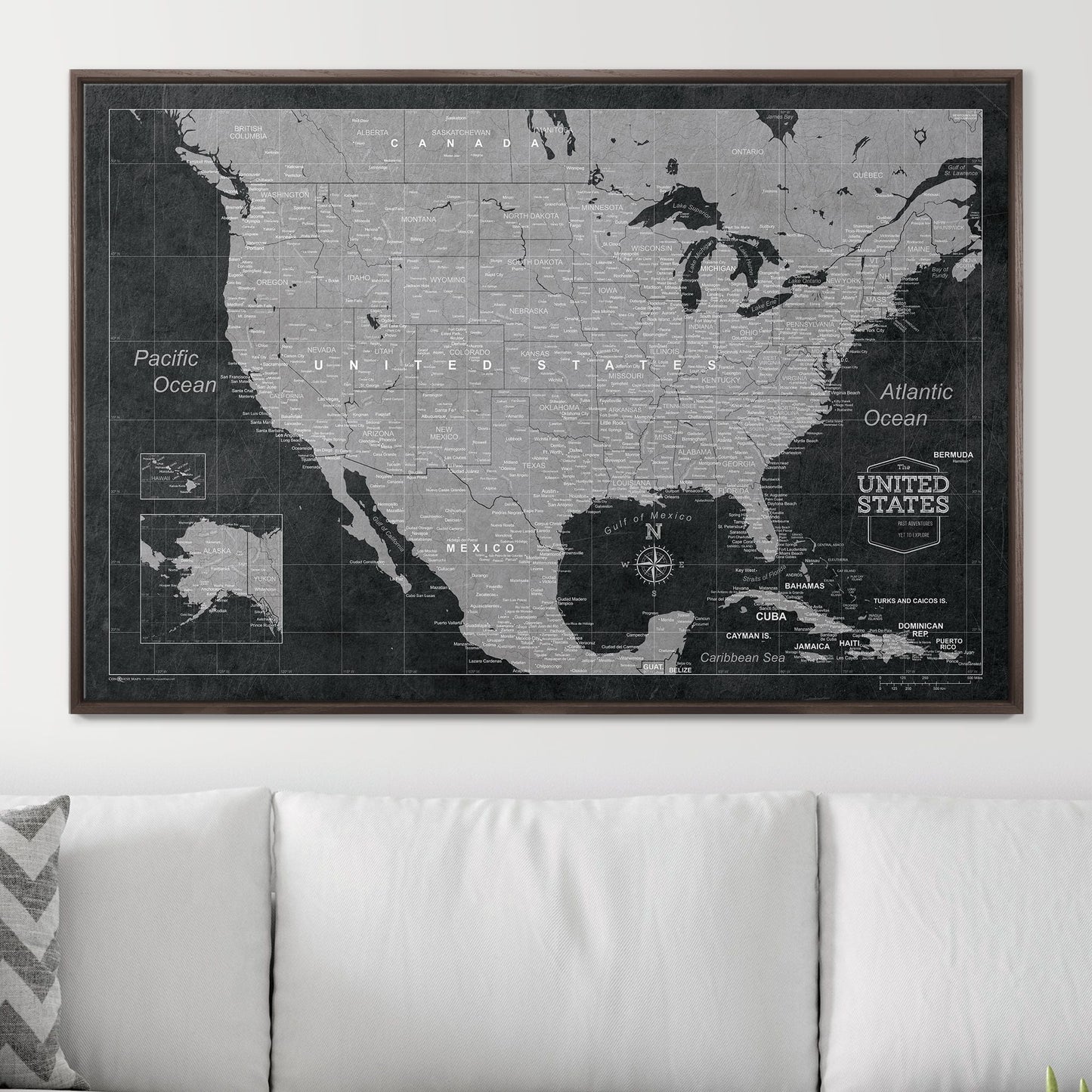 Push Pin USA Map: Modern Slate (Pins Included)