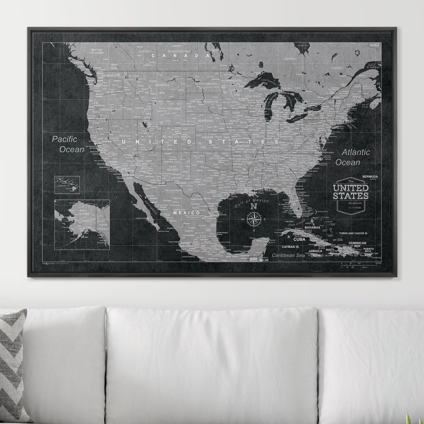 Push Pin USA Map: Modern Slate (Pins Included)