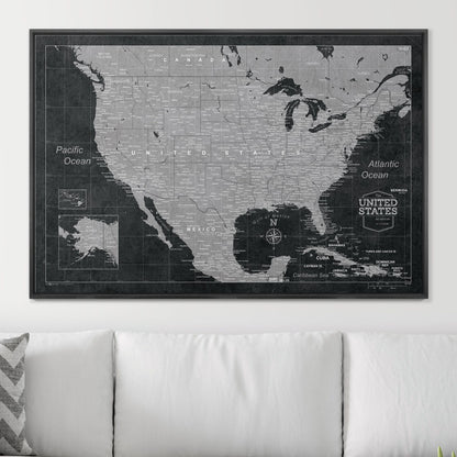 Push Pin USA Map: Modern Slate (Pins Included)