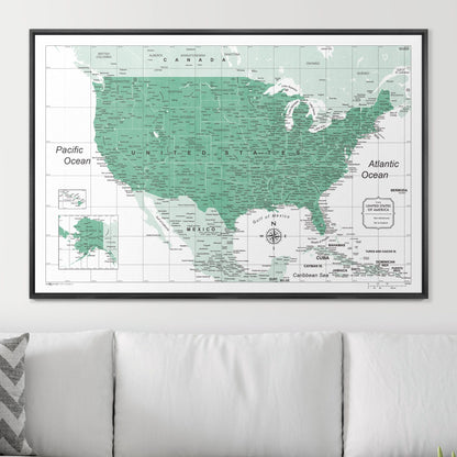 Push Pin USA Map: Green (Pins Included)