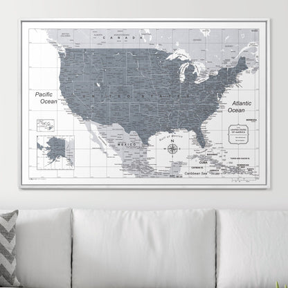 Push Pin USA Map: Dark Grey (Pins Included)
