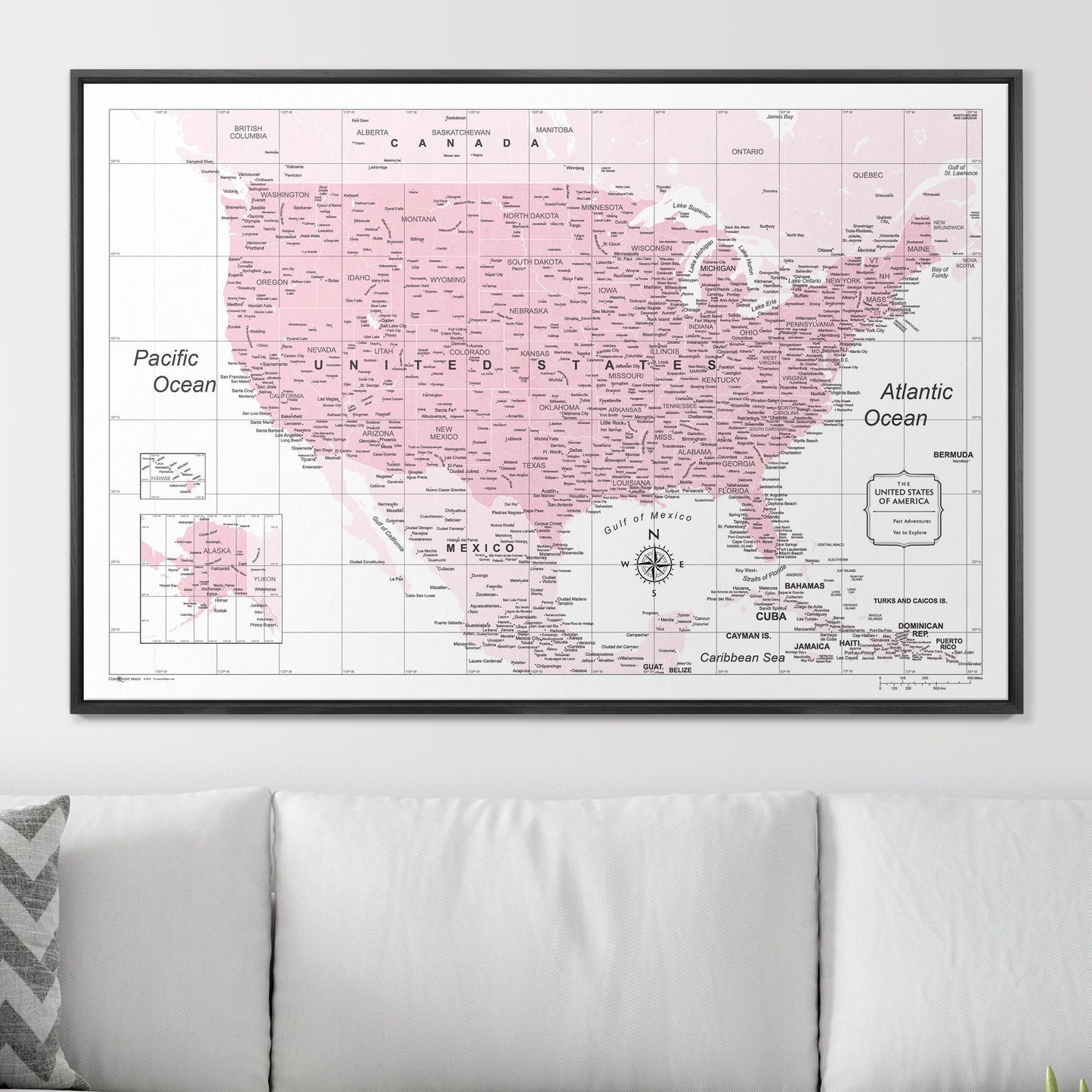Push Pin USA Map: Pink (Pins Included)