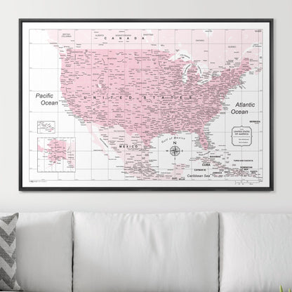 Push Pin USA Map: Pink (Pins Included)