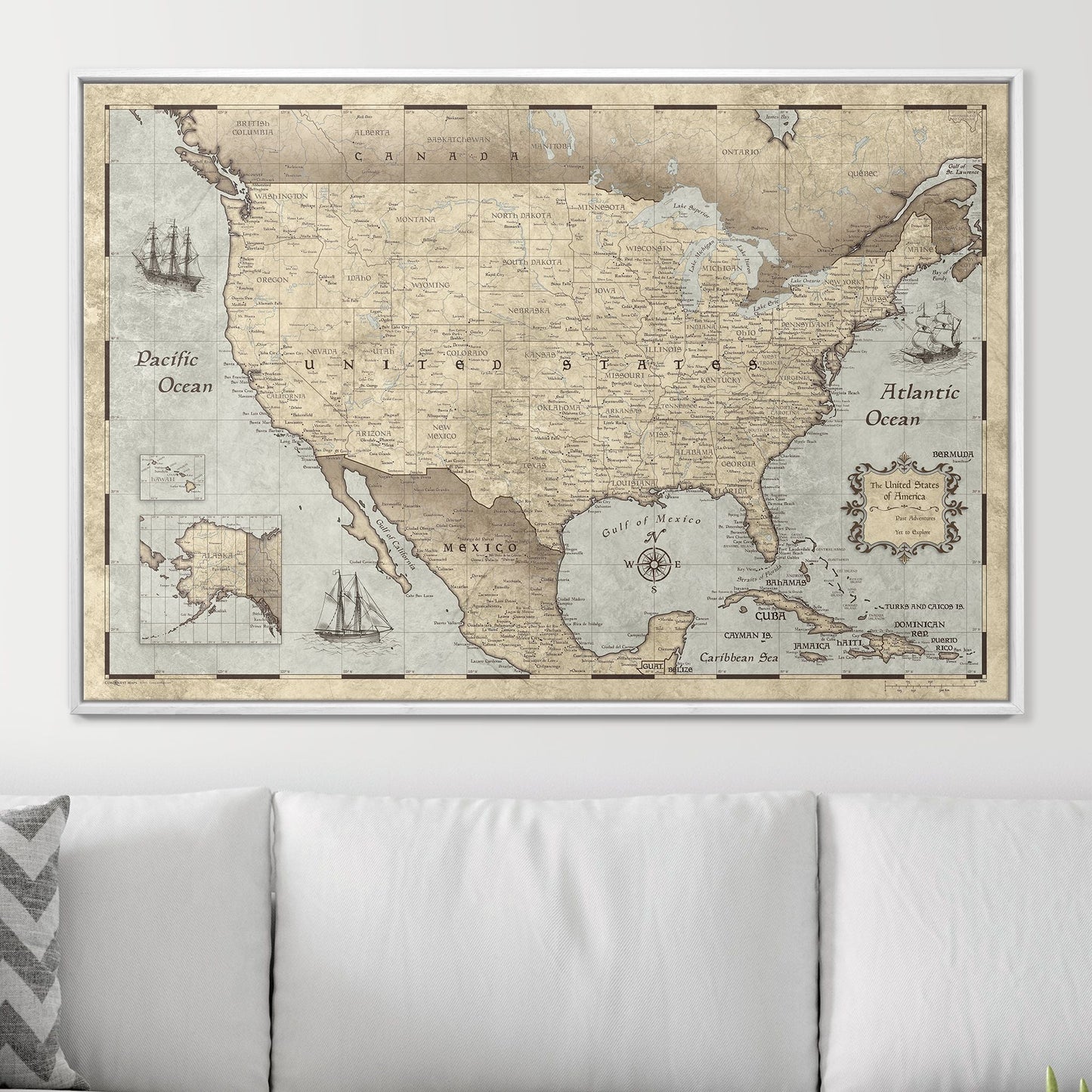 Push Pin USA Map: Rustic Vintage (Pins Included)