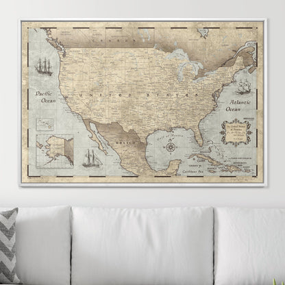 Push Pin USA Map: Rustic Vintage (Pins Included)