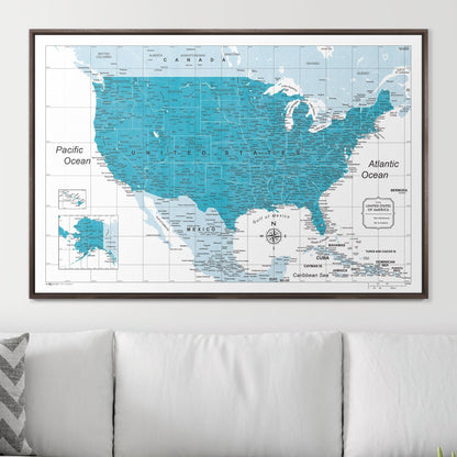 Push Pin USA Map: Teal (Pins Included)