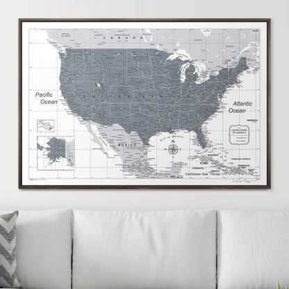 Push Pin USA Map: Dark Grey (Pins Included)