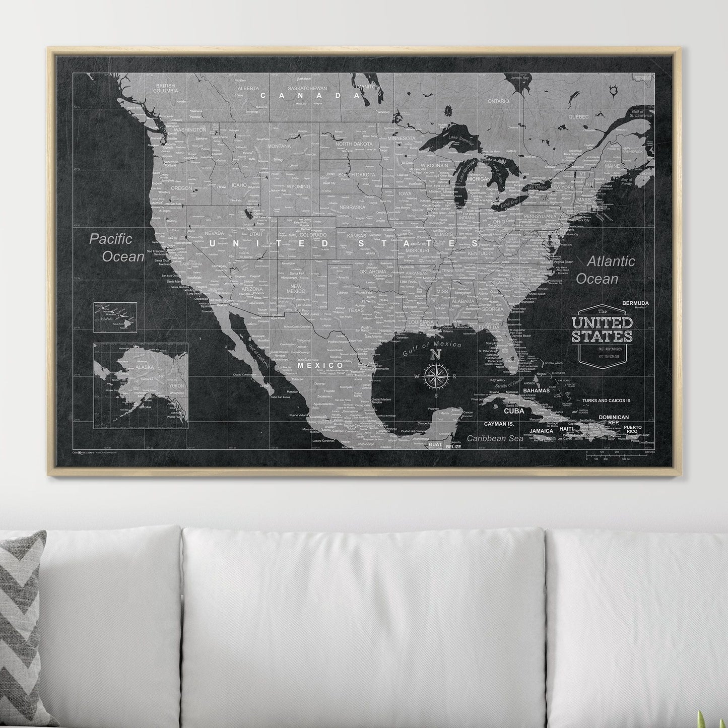 Push Pin USA Map: Modern Slate (Pins Included)
