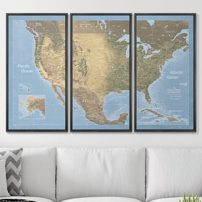 Push Pin USA Map: Natural Earth (Pins Included)