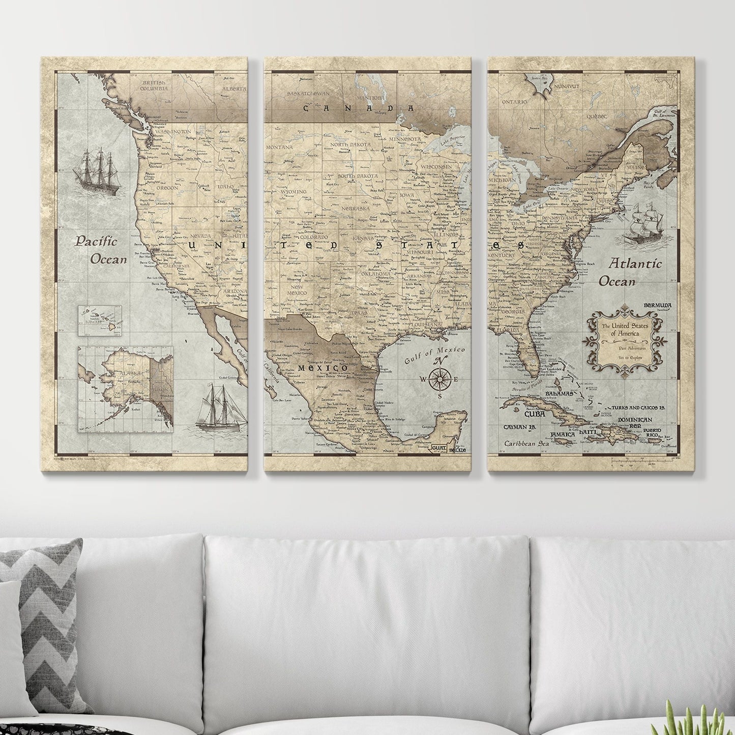 Push Pin USA Map: Rustic Vintage (Pins Included)