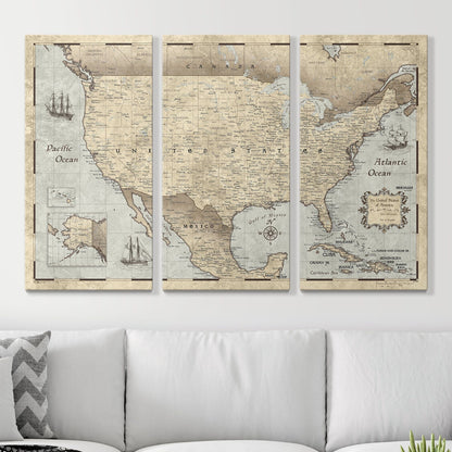 Push Pin USA Map: Rustic Vintage (Pins Included)