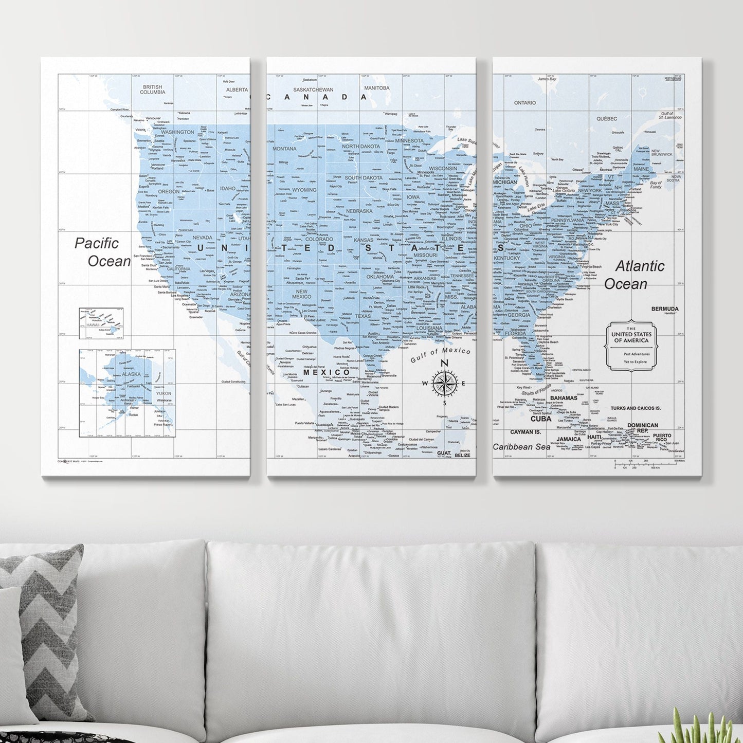 Push Pin USA Map: Light Blue (Pins Included)