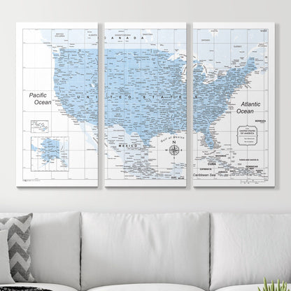 Push Pin USA Map: Light Blue (Pins Included)