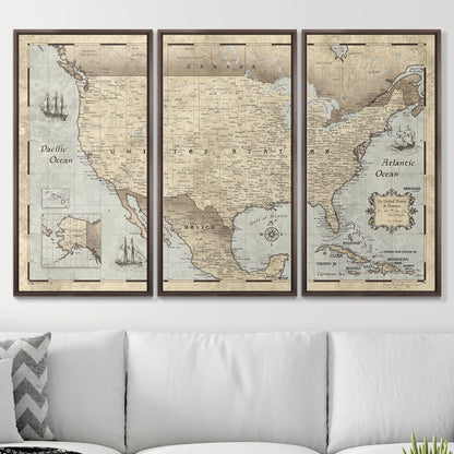 Push Pin USA Map: Rustic Vintage (Pins Included)
