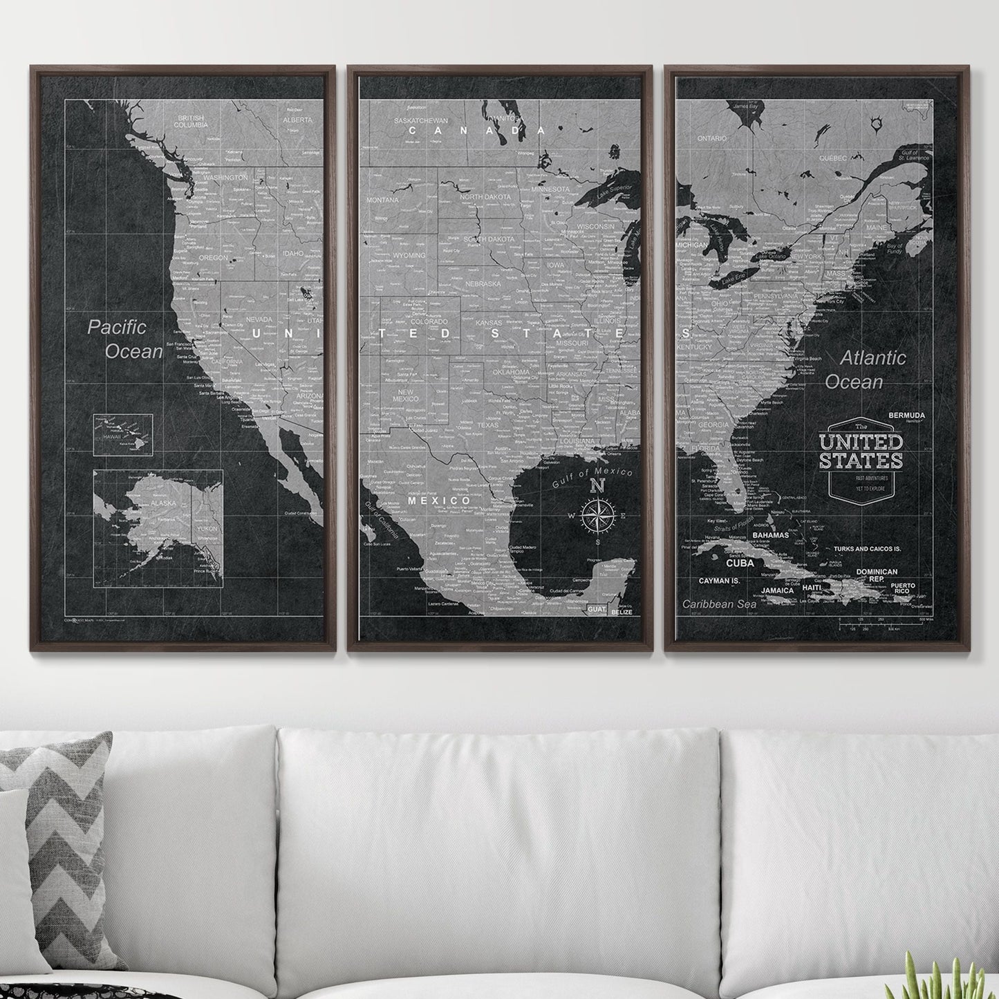 Push Pin USA Map: Modern Slate (Pins Included)