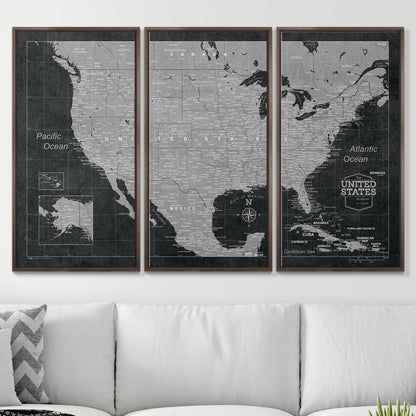 Push Pin USA Map: Modern Slate (Pins Included)