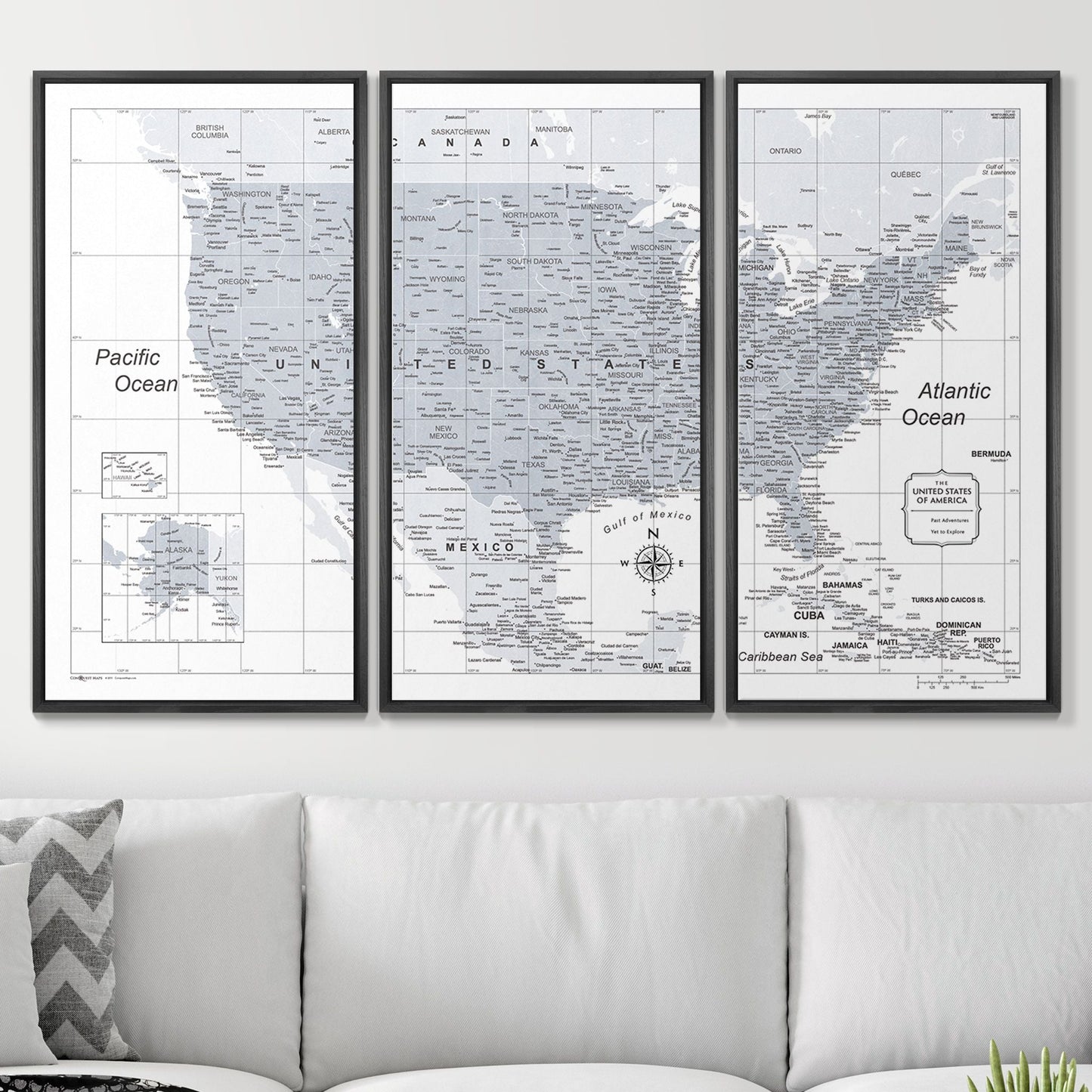 Push Pin USA Map: Light Grey (Pins Included)