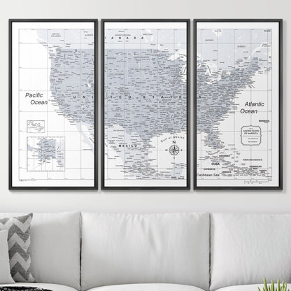Push Pin USA Map: Light Grey (Pins Included)