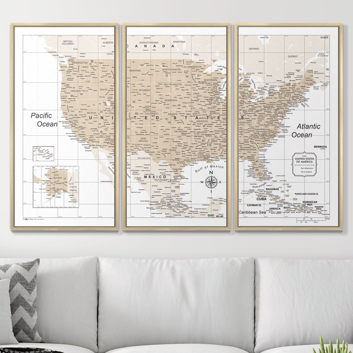 Push Pin USA Map: Light Brown (Pins Included)