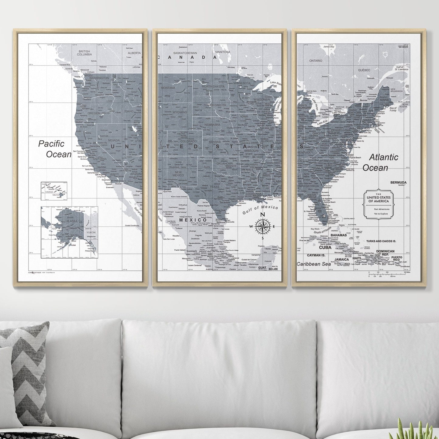 Push Pin USA Map: Dark Grey (Pins Included)