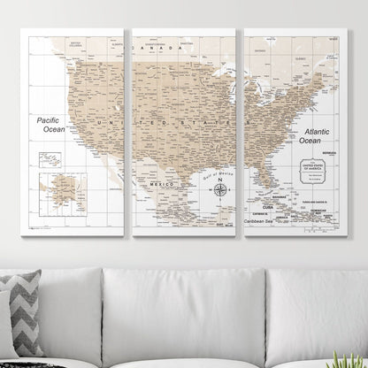 Push Pin USA Map: Light Brown (Pins Included)