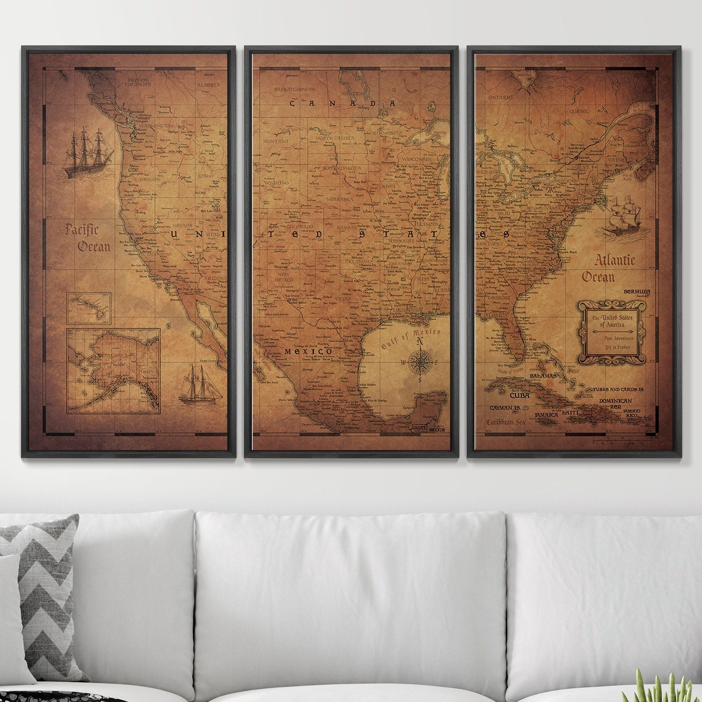 Push Pin USA Map: Golden Aged (Pins Included)