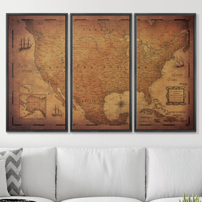Push Pin USA Map: Golden Aged (Pins Included)