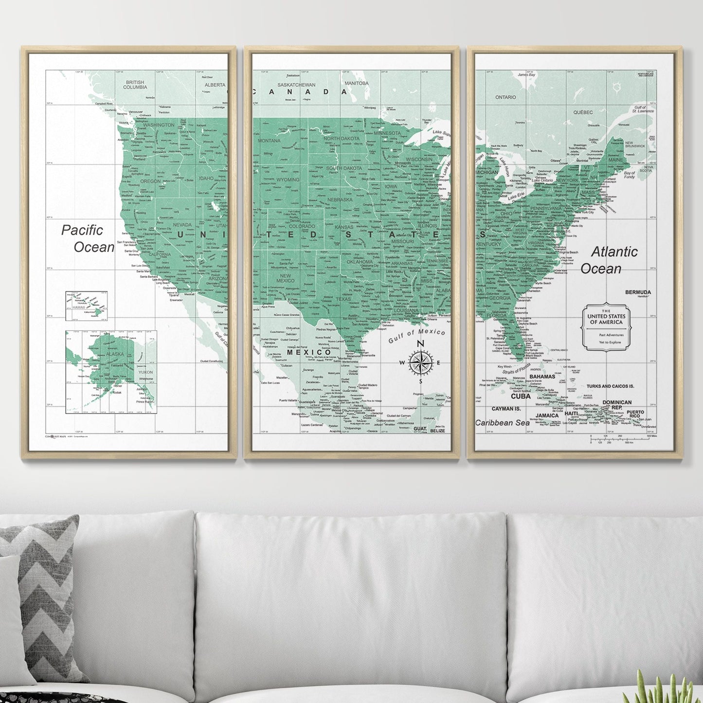Push Pin USA Map: Green (Pins Included)