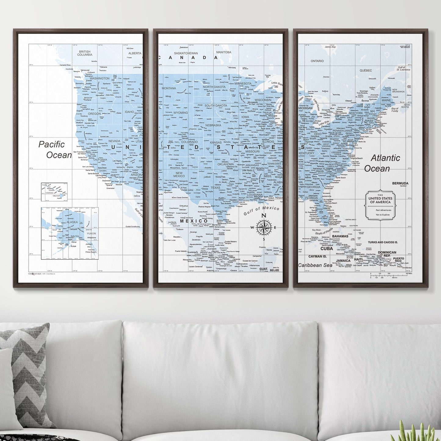 Push Pin USA Map: Light Blue (Pins Included)