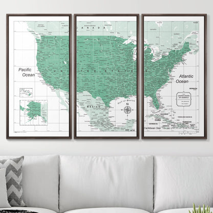 Push Pin USA Map: Green (Pins Included)