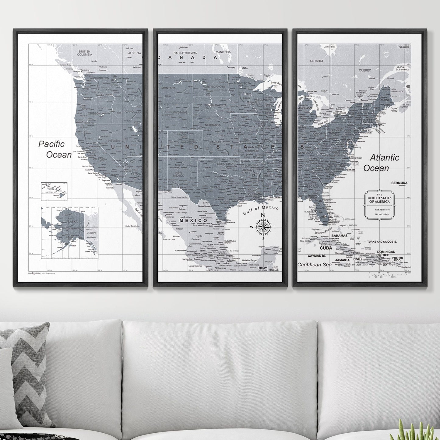 Push Pin USA Map: Dark Grey (Pins Included)
