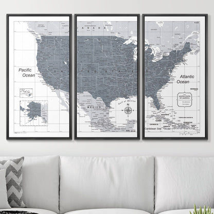 Push Pin USA Map: Dark Grey (Pins Included)