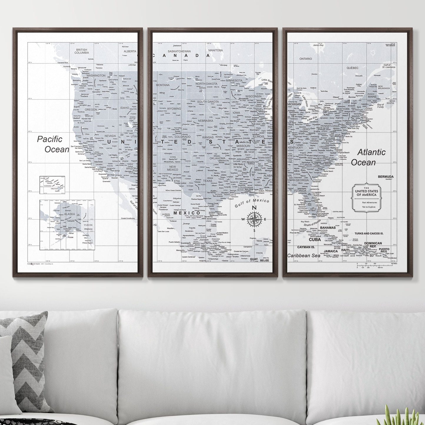 Push Pin USA Map: Light Grey (Pins Included)