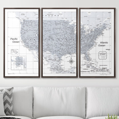 Push Pin USA Map: Light Grey (Pins Included)