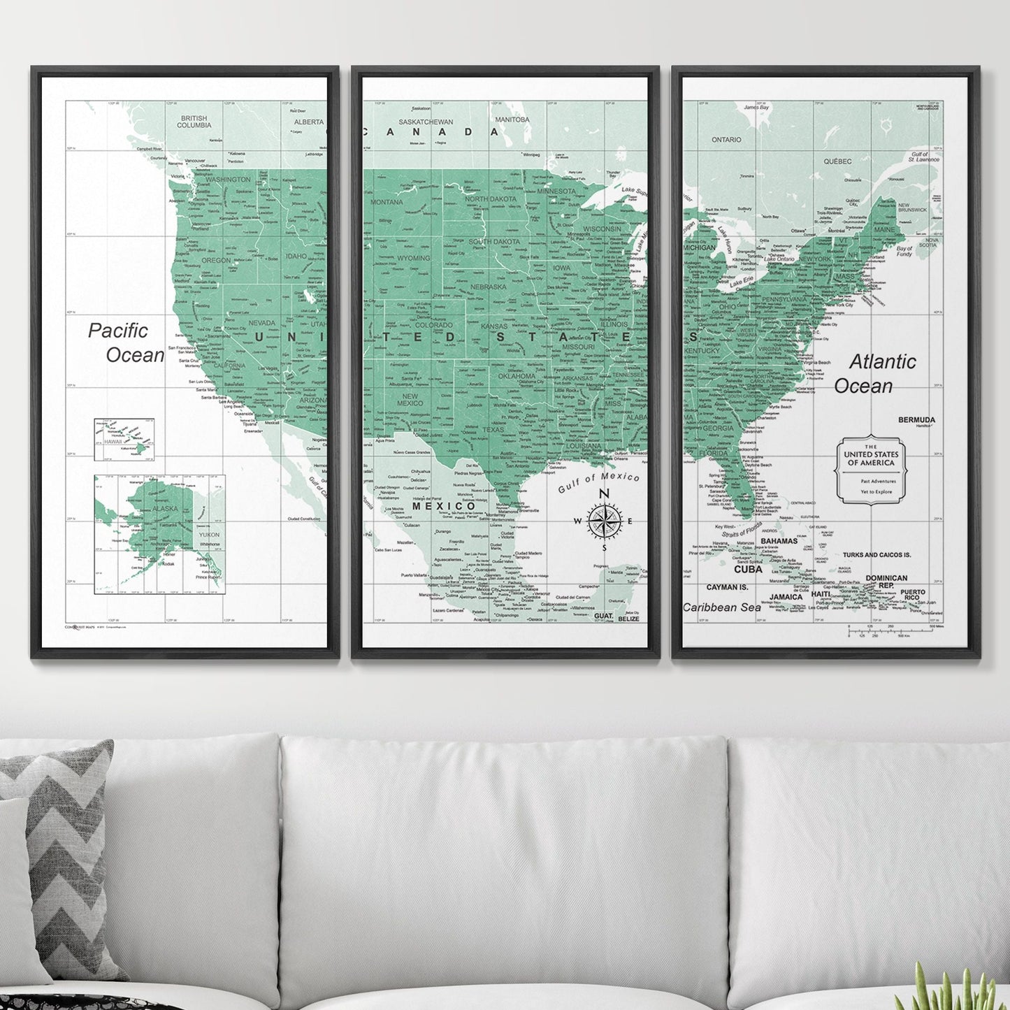 Push Pin USA Map: Green (Pins Included)