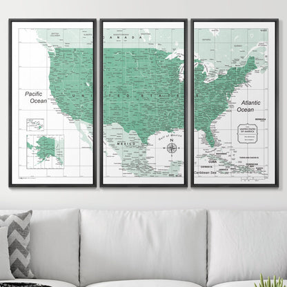 Push Pin USA Map: Green (Pins Included)