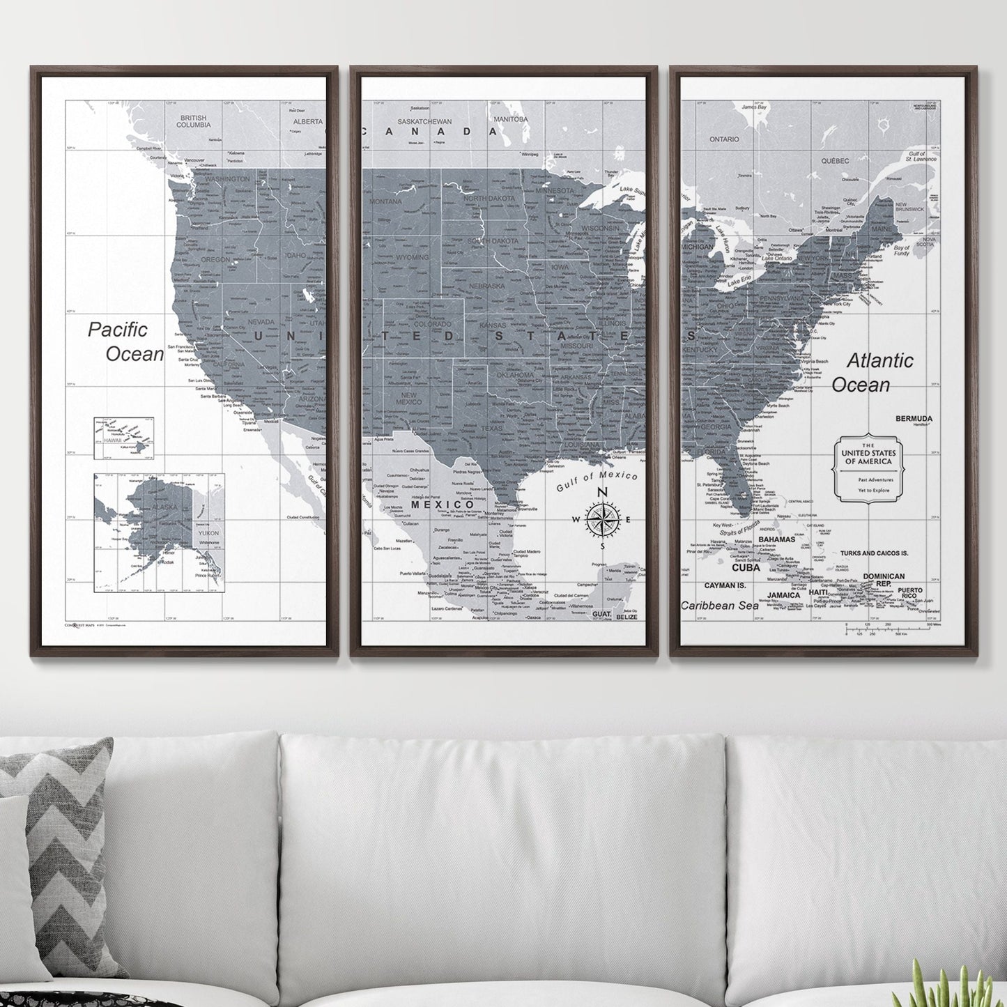 Push Pin USA Map: Dark Grey (Pins Included)