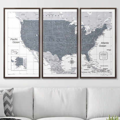 Push Pin USA Map: Dark Grey (Pins Included)