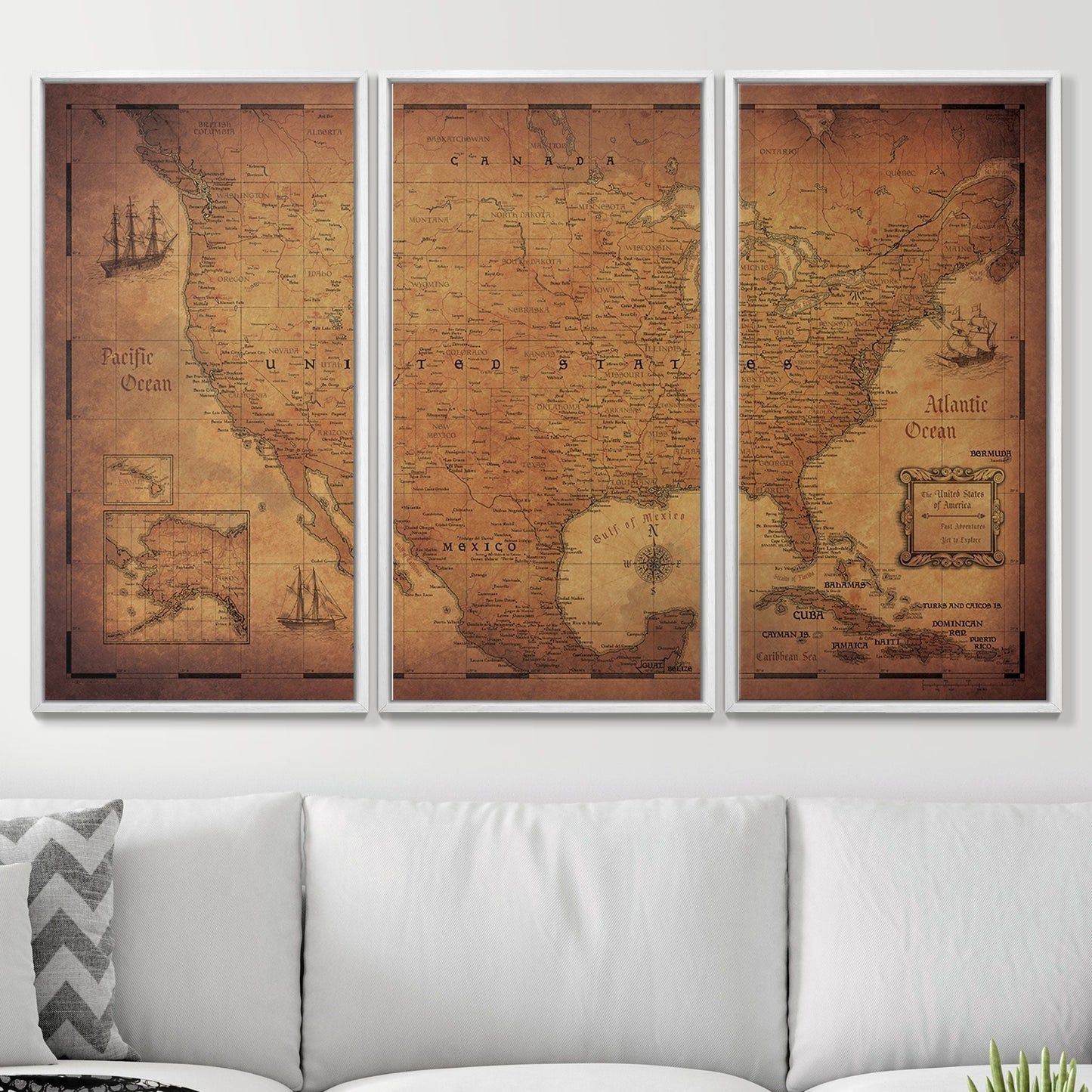 Push Pin USA Map: Golden Aged (Pins Included)