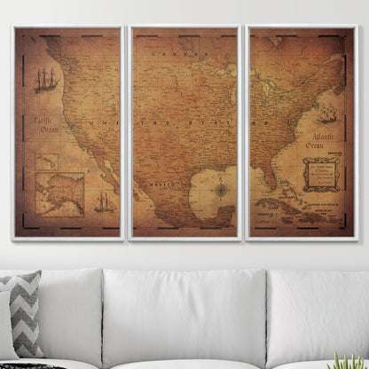 Push Pin USA Map: Golden Aged (Pins Included)