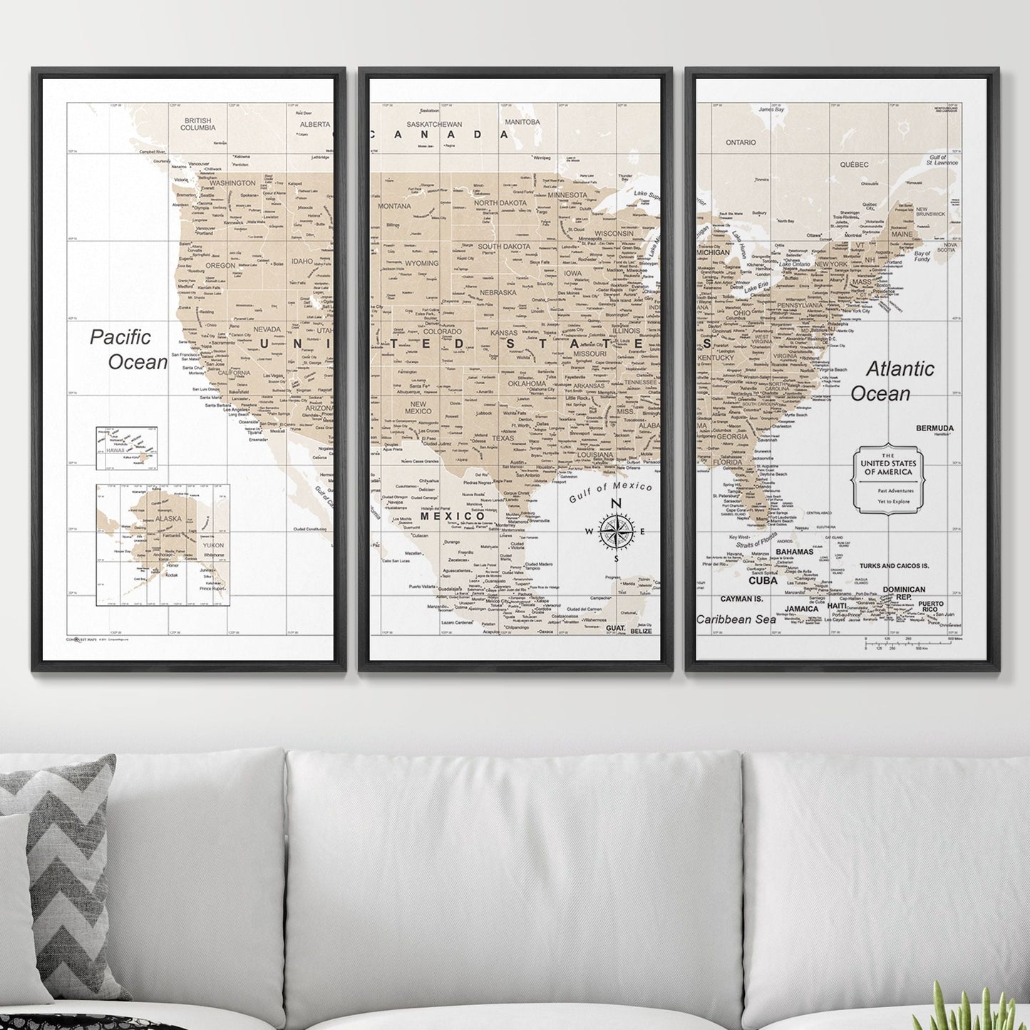 Push Pin USA Map: Light Brown (Pins Included)