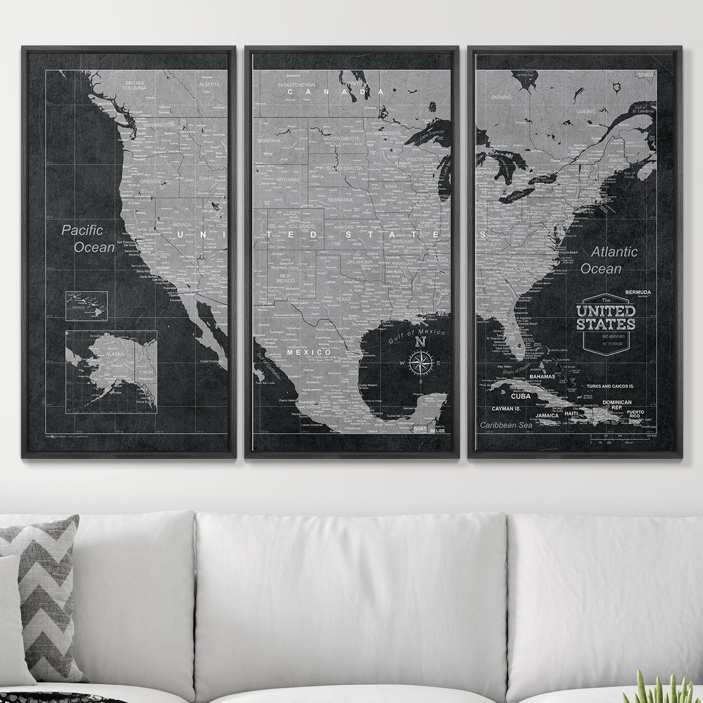 Push Pin USA Map: Modern Slate (Pins Included)