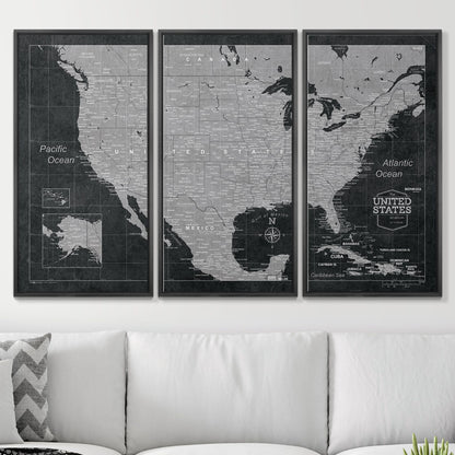 Push Pin USA Map: Modern Slate (Pins Included)