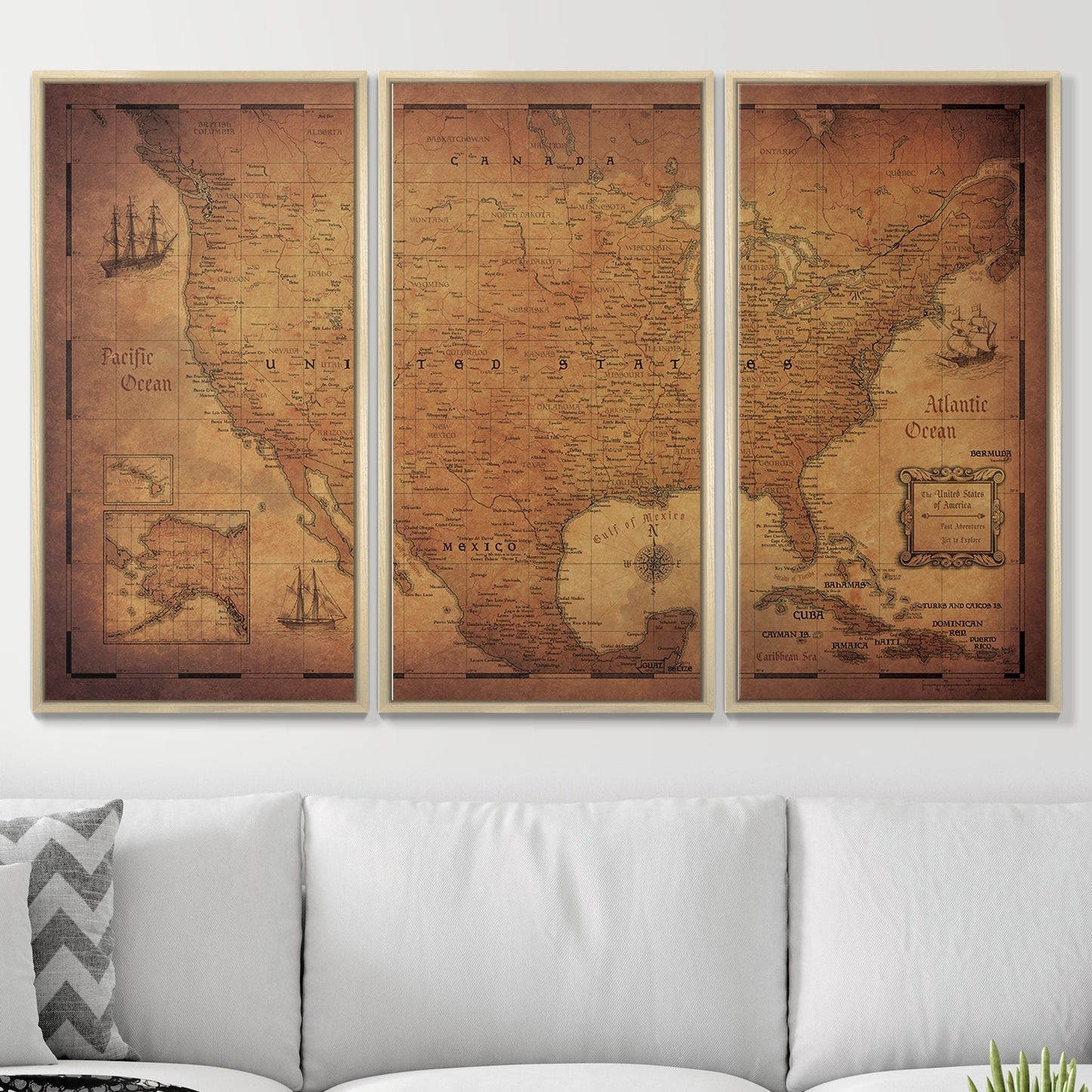 Push Pin USA Map: Golden Aged (Pins Included)