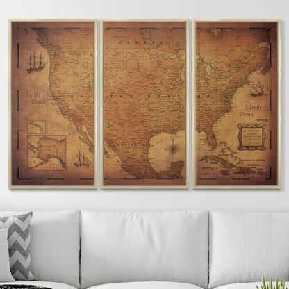 Push Pin USA Map: Golden Aged (Pins Included)