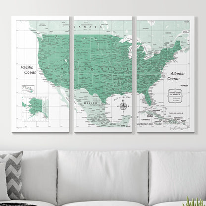 Push Pin USA Map: Green (Pins Included)