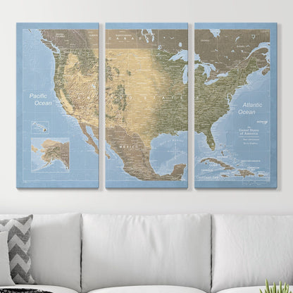 Push Pin USA Map: Natural Earth (Pins Included)
