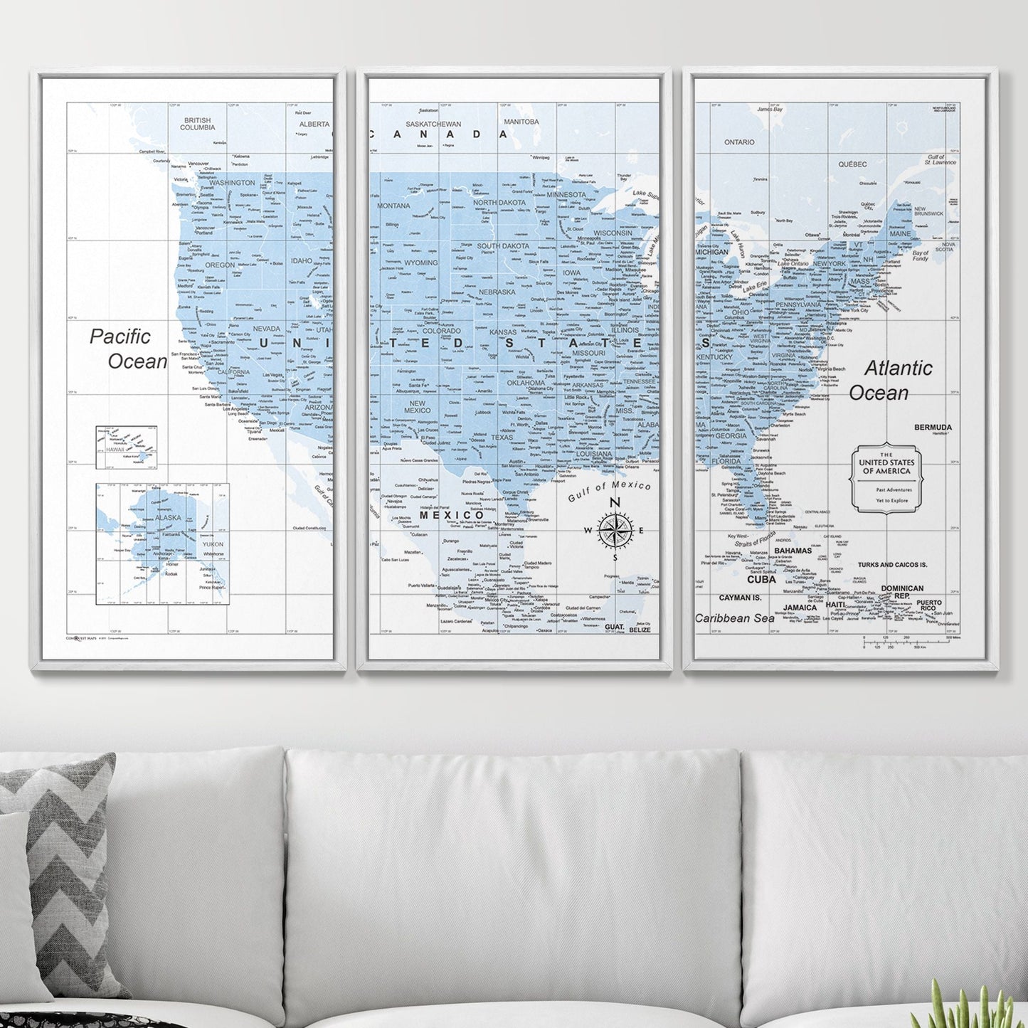 Push Pin USA Map: Light Blue (Pins Included)