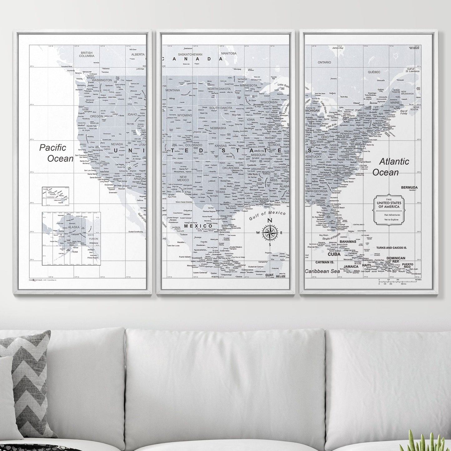 Push Pin USA Map: Light Grey (Pins Included)